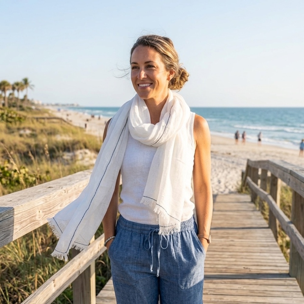 Elegant White Linen Scarf